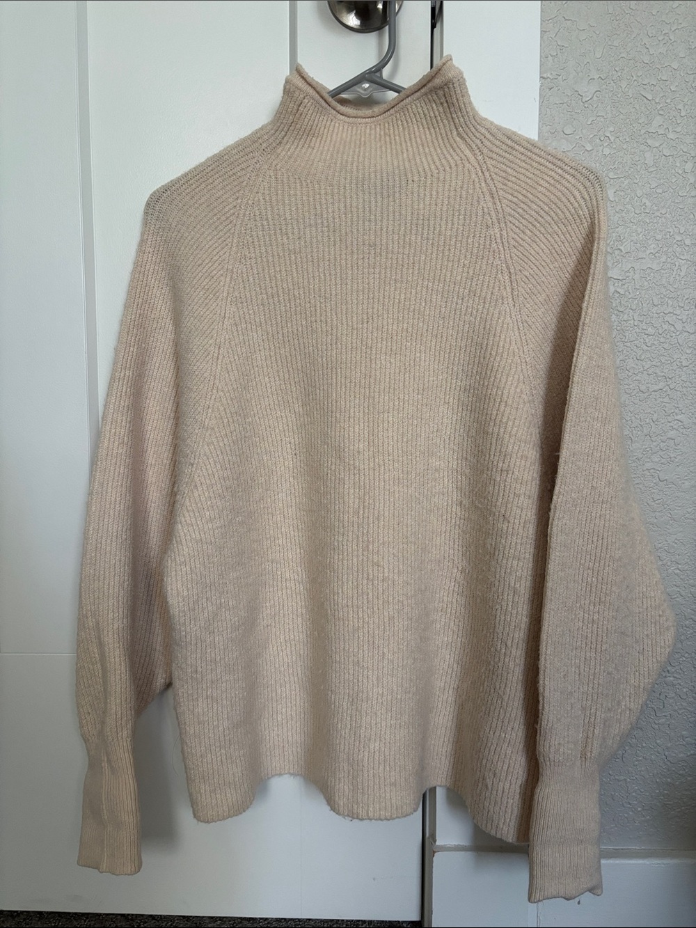 Express Cream Ribbed Mock Neck Sweater